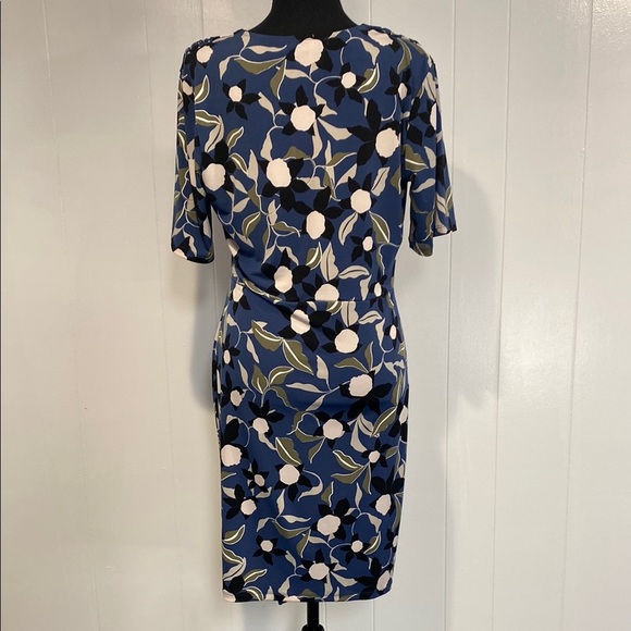 Banana Republic Dress Midi Floral Wrap Abstract Blue Green Black Floral Medium - Picture 8 of 11